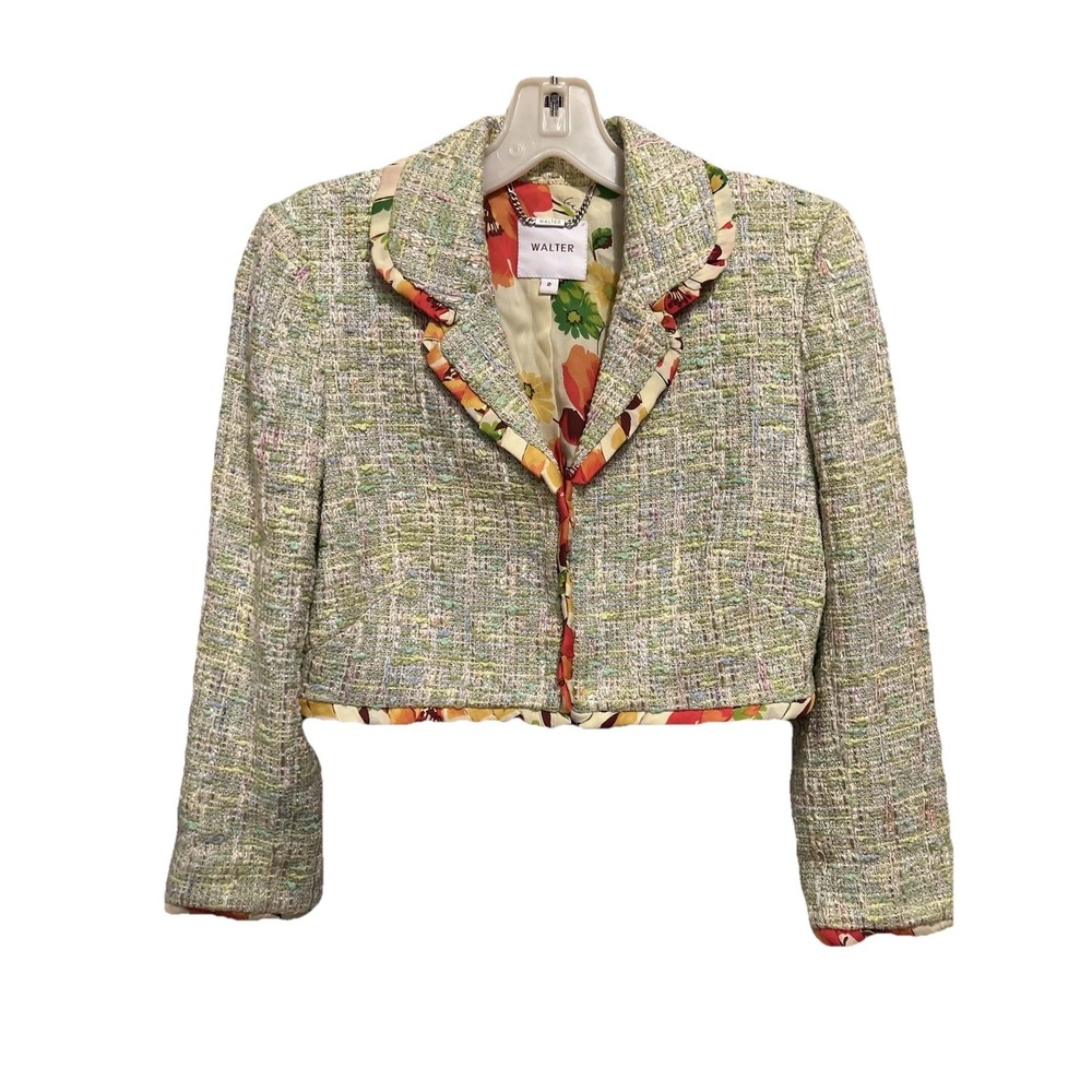 Walter Brand Cropped Jacket Woven Pastel Fabric Silk Floral Lining